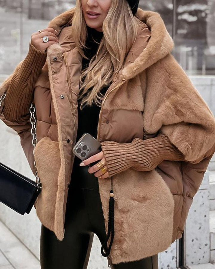 Women's Puffer Coat with Faux Fur Hood for Winter