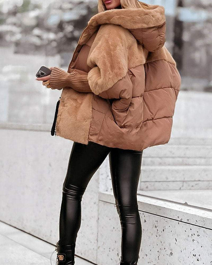 Women's Puffer Coat with Faux Fur Hood for Winter