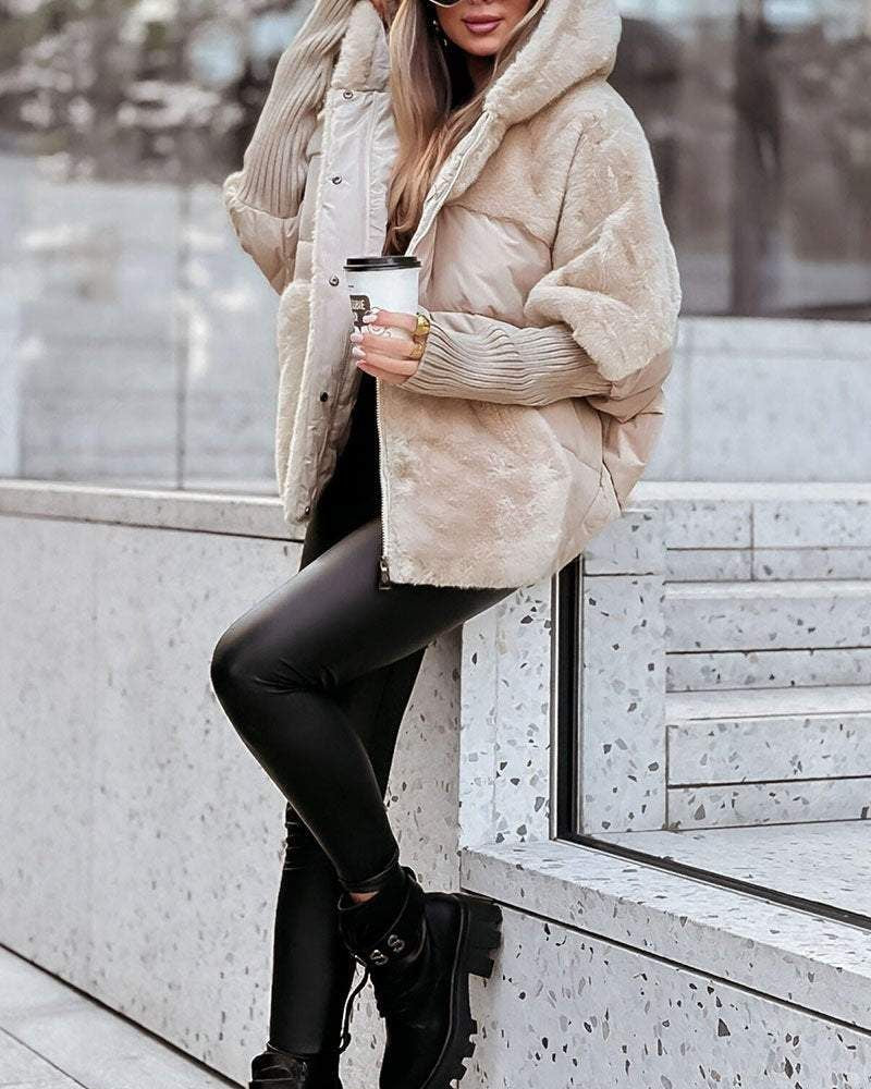 Women's Puffer Coat with Faux Fur Hood for Winter