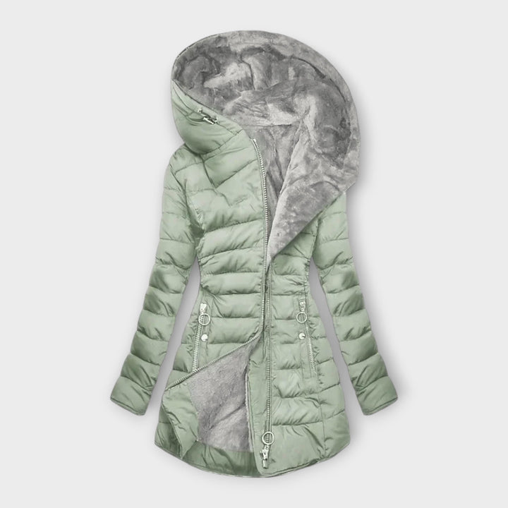 Women's Puffer Jacket with Fur-Lined Hood for Winter