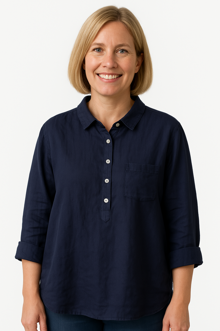 Women's Relaxed Blouse with Button Placket for Workwear