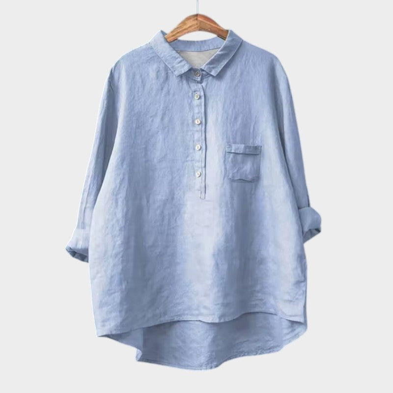 Women's Relaxed Blouse with Button Placket for Workwear
