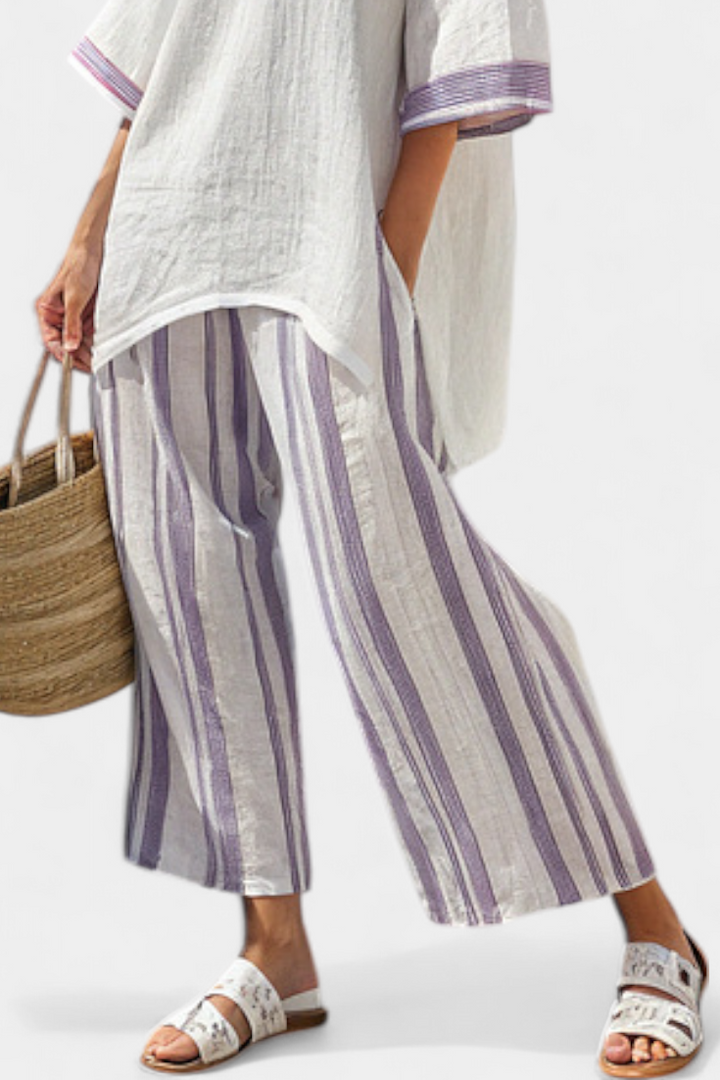 Women's Relaxed Blouse with Striped Trousers for Summer