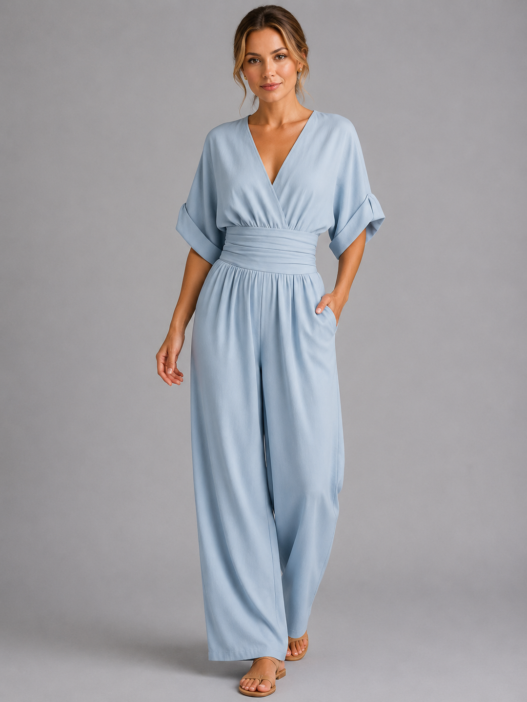 Women’s Relaxed-Fit Wide-Leg Jumpsuit with Cinched Waist
