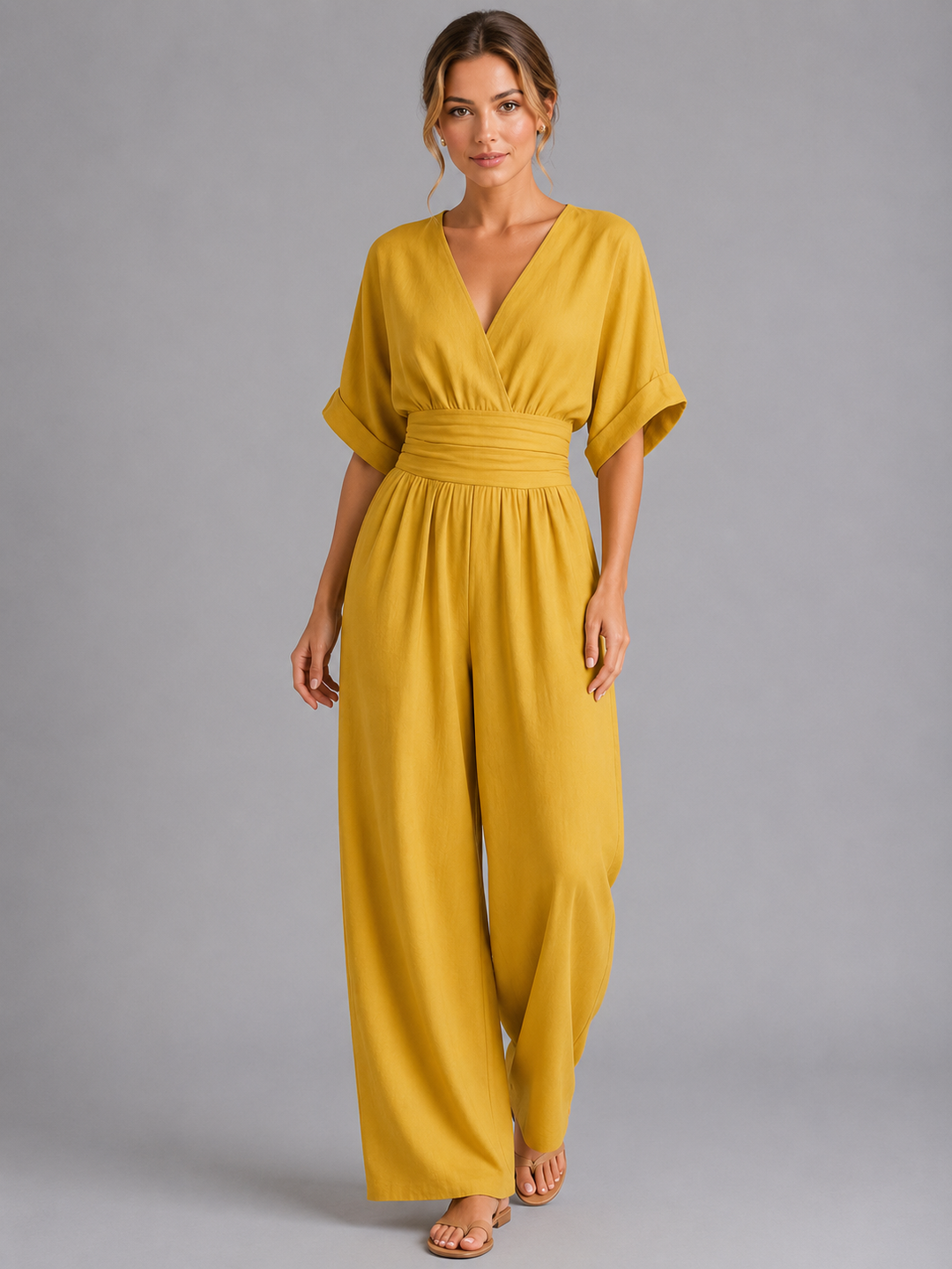 Women’s Relaxed-Fit Wide-Leg Jumpsuit with Cinched Waist