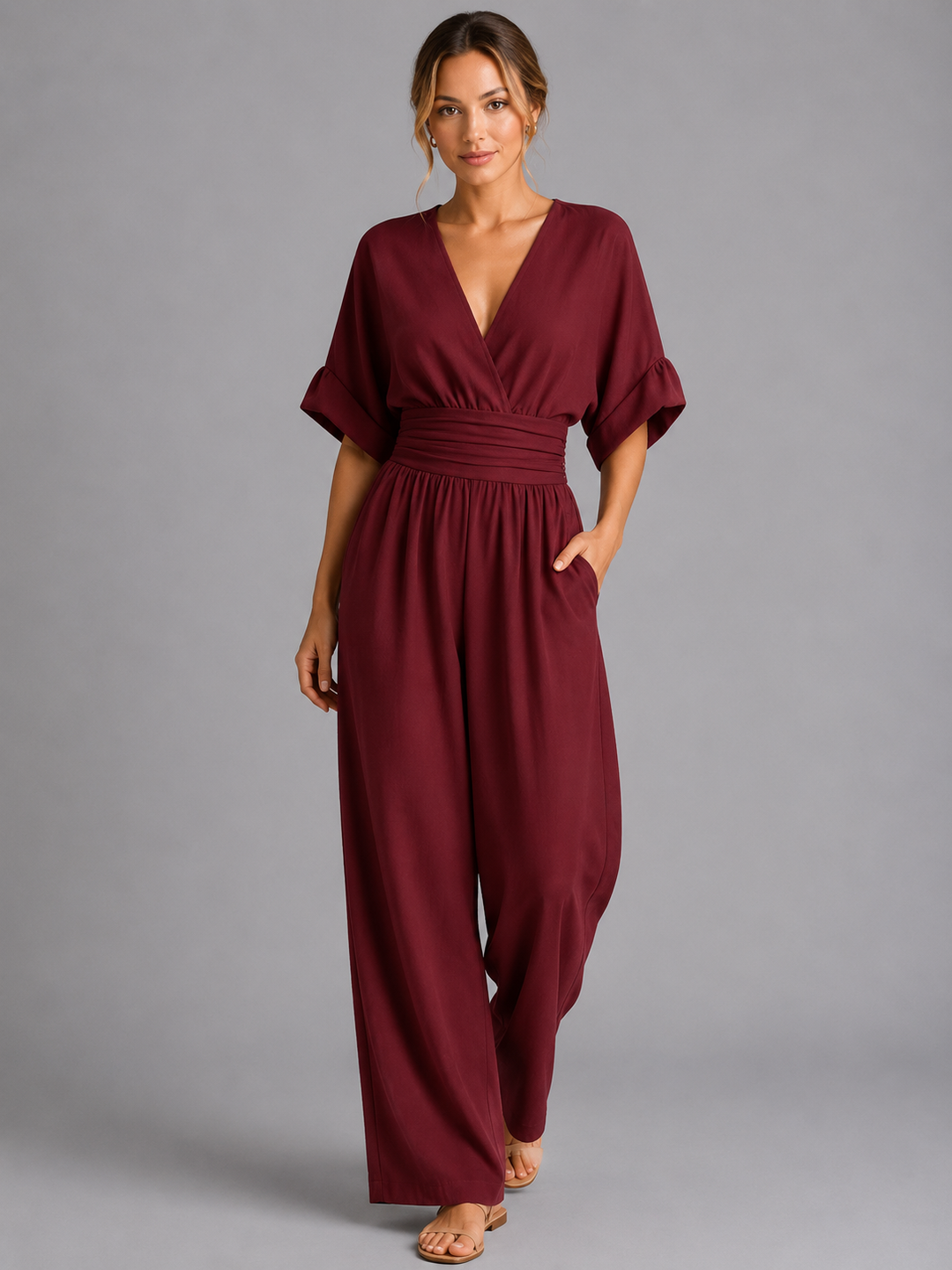 Women’s Relaxed-Fit Wide-Leg Jumpsuit with Cinched Waist