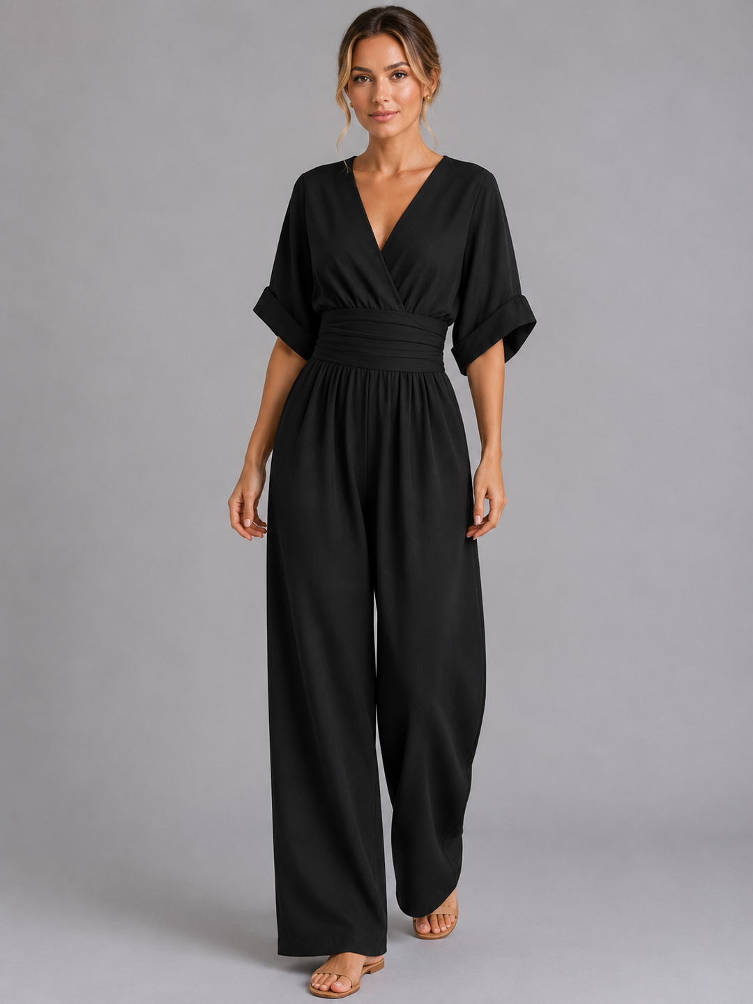 Women’s Relaxed-Fit Wide-Leg Jumpsuit with Cinched Waist