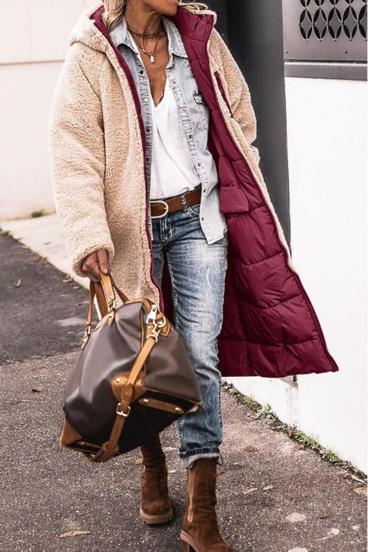 Women's Reversible Coat with Plush Lining for Winter