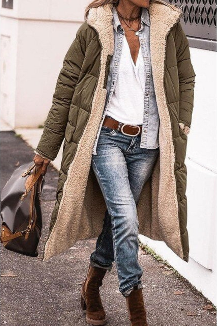 Women's Reversible Coat with Plush Lining for Winter