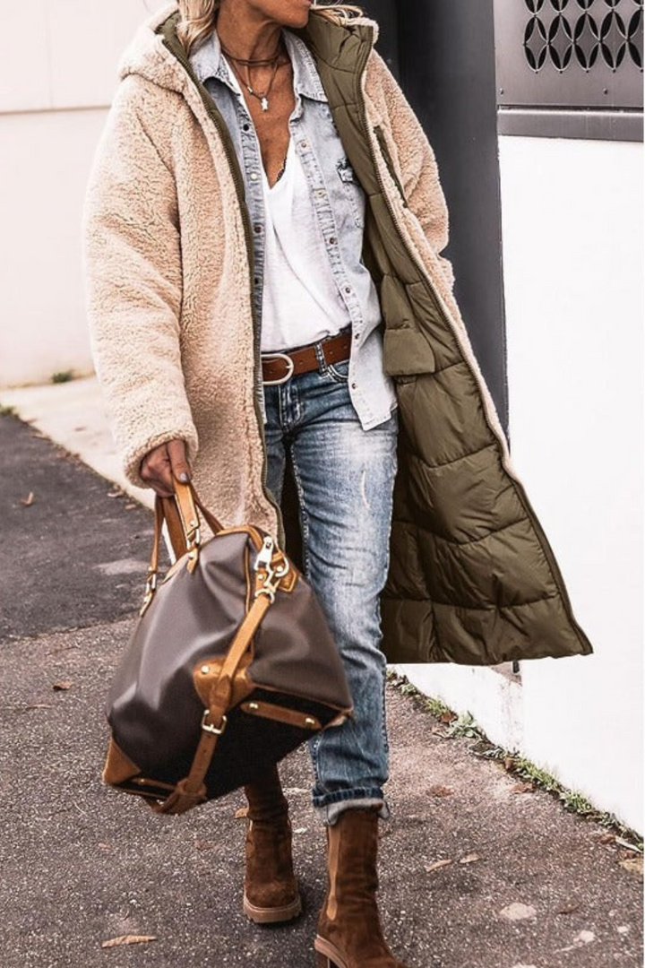 Women's Reversible Coat with Plush Lining for Winter
