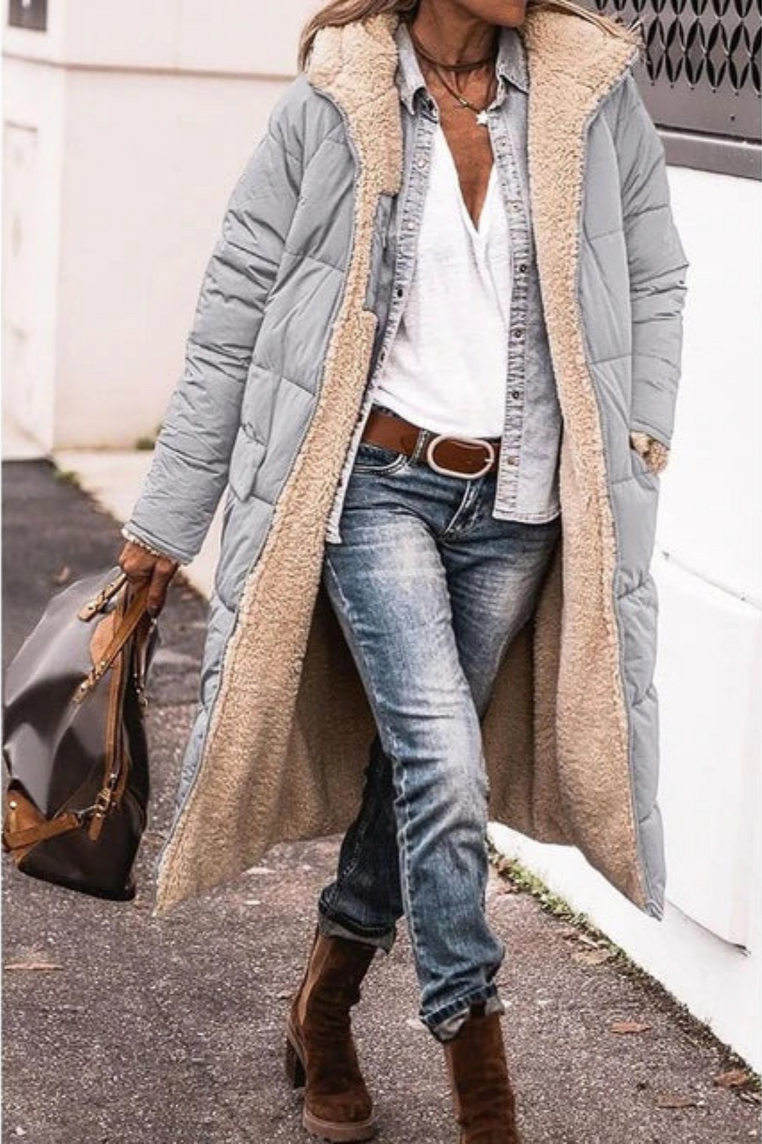Women's Reversible Coat with Plush Lining for Winter