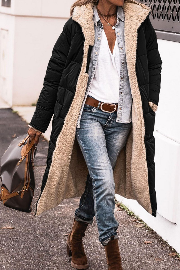 Women's Reversible Coat with Plush Lining for Winter