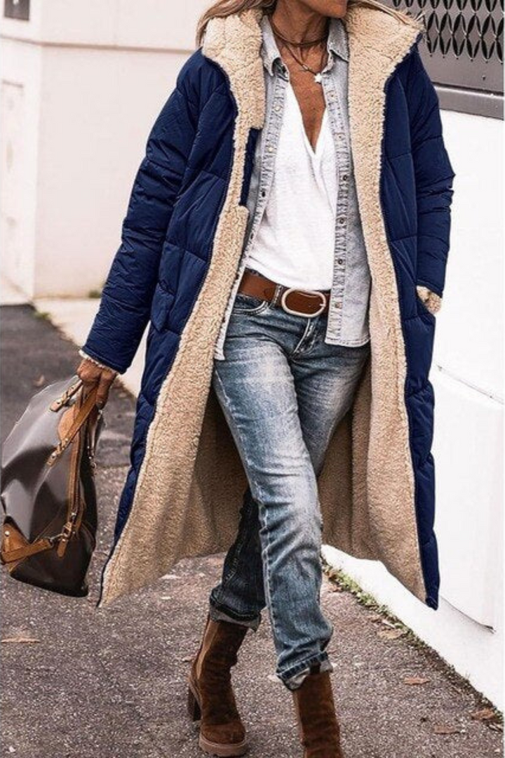 Women's Reversible Coat with Plush Lining for Winter