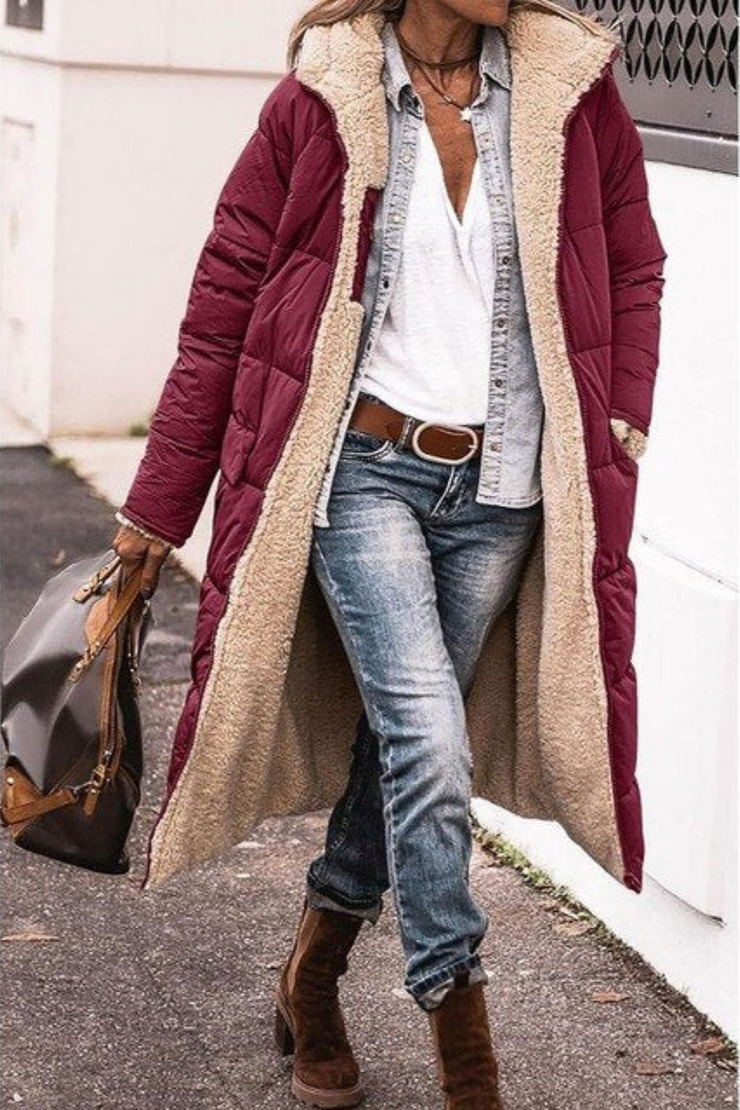 Women's Reversible Coat with Plush Lining for Winter