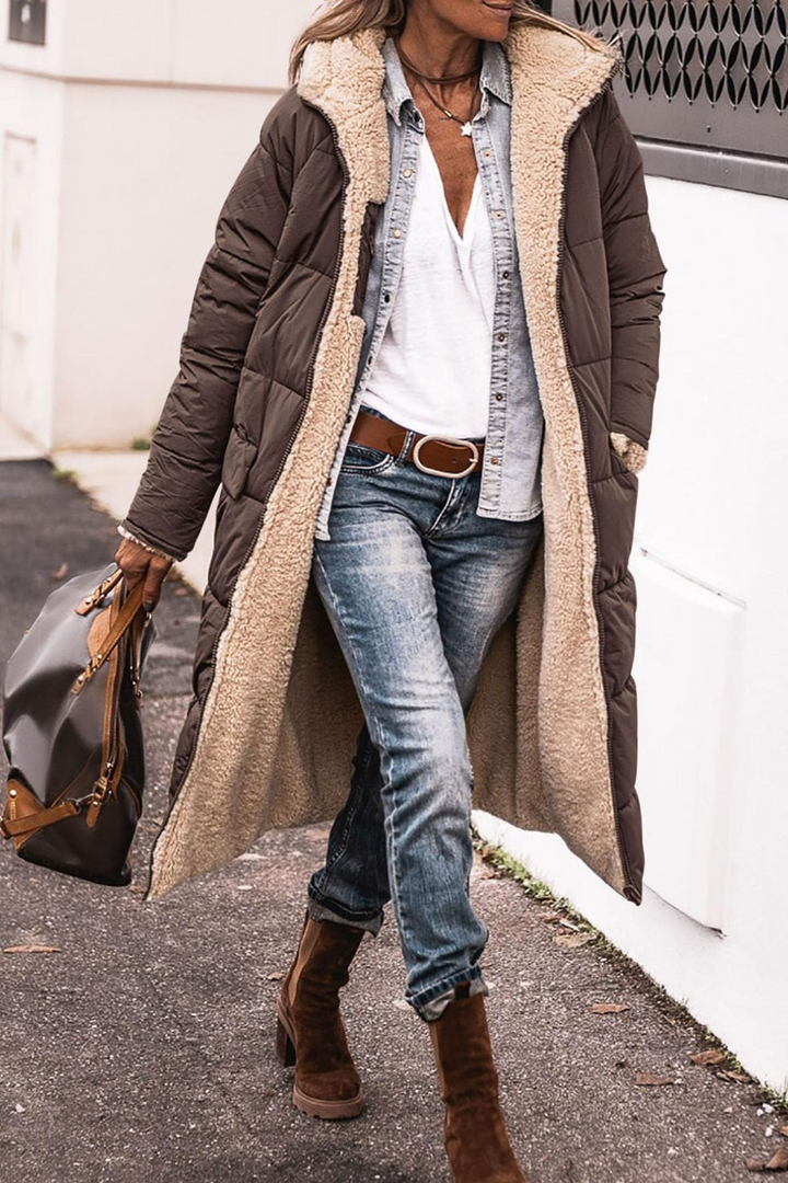 Women's Reversible Coat with Plush Lining for Winter