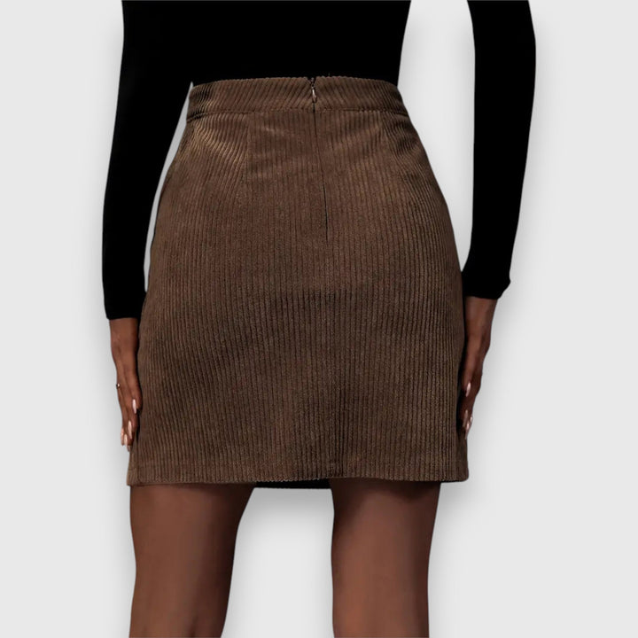 Women's Ribbed Cord Skirt with Front Slit for Evenings