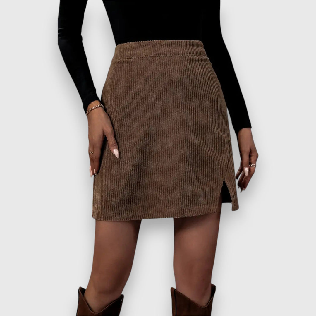 Women's Ribbed Cord Skirt with Front Slit for Evenings