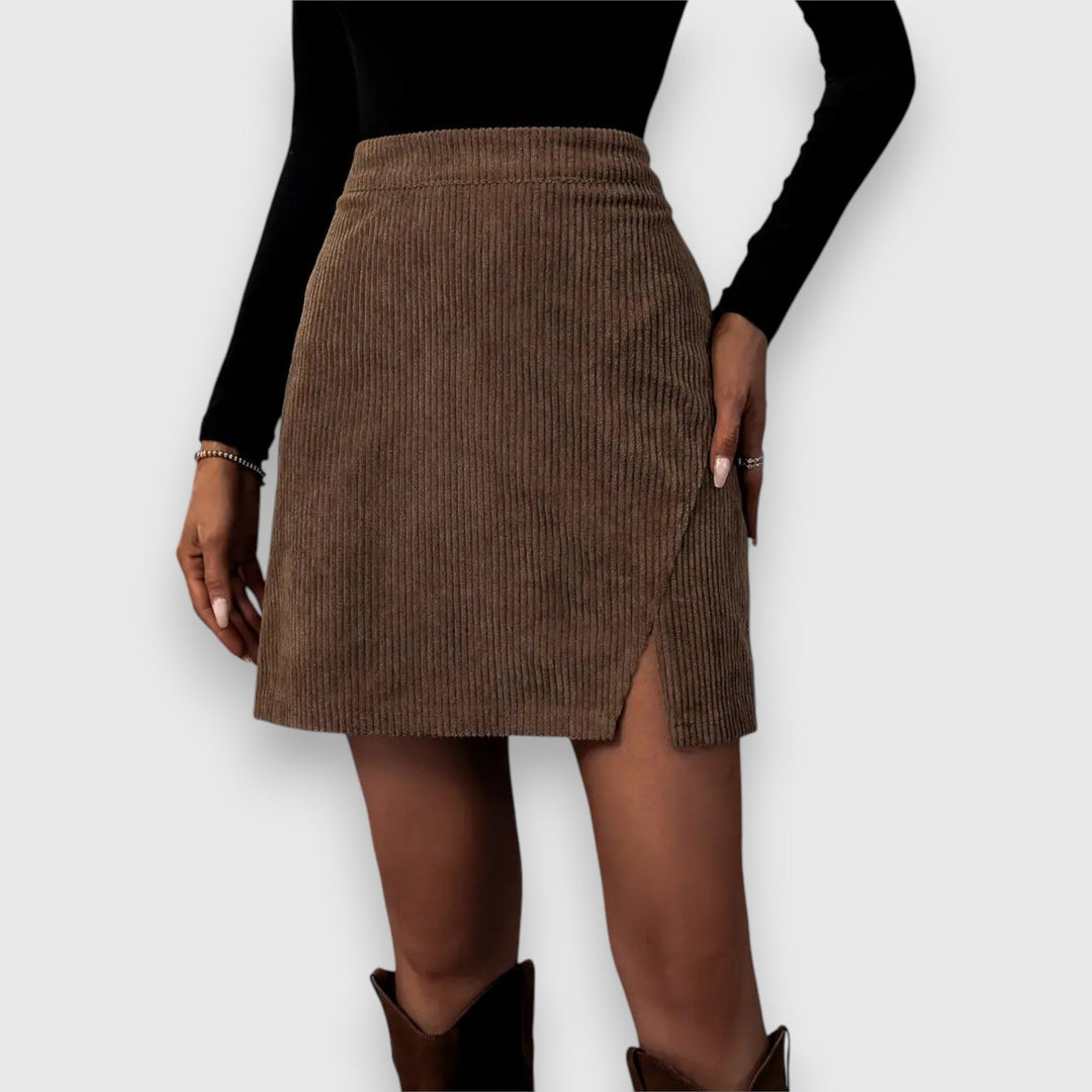 Women's Ribbed Cord Skirt with Front Slit for Evenings