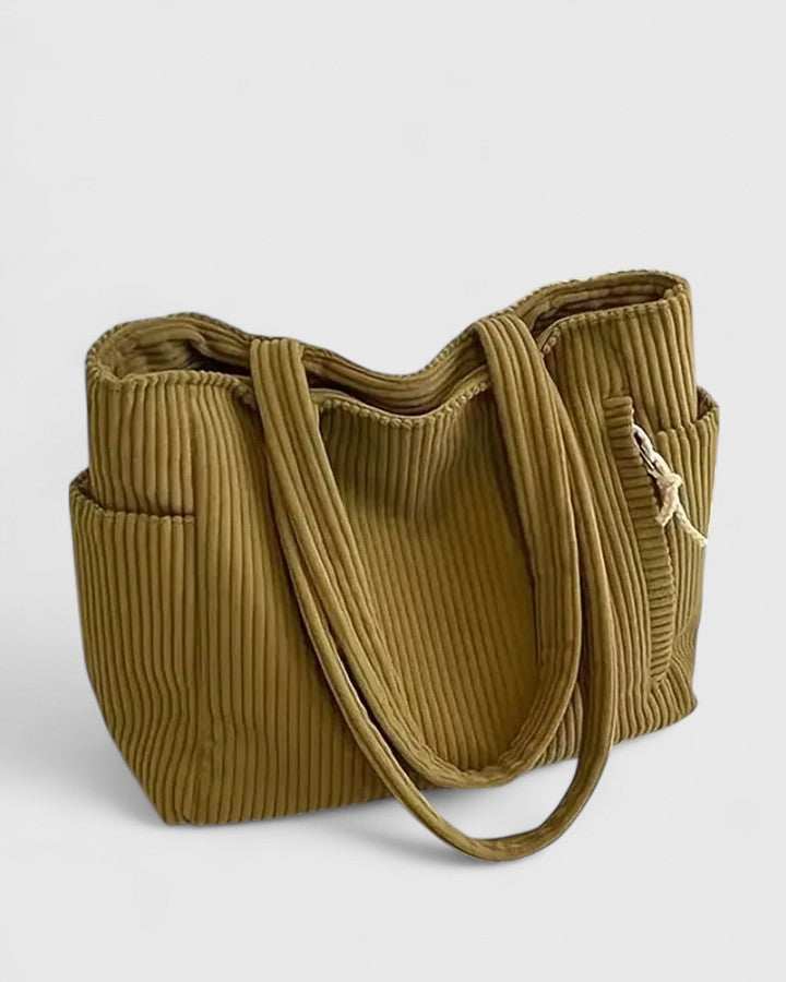 Women's Ribbed Handbag with Textured Surface for Casual Day Outings