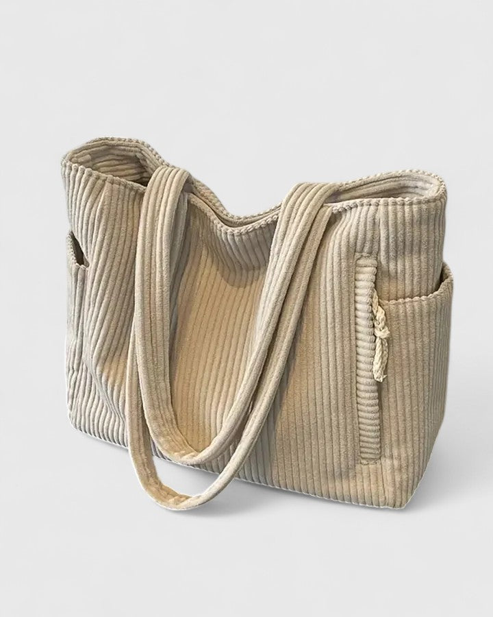 Women's Ribbed Tote Bag with Cord Detailing for Work