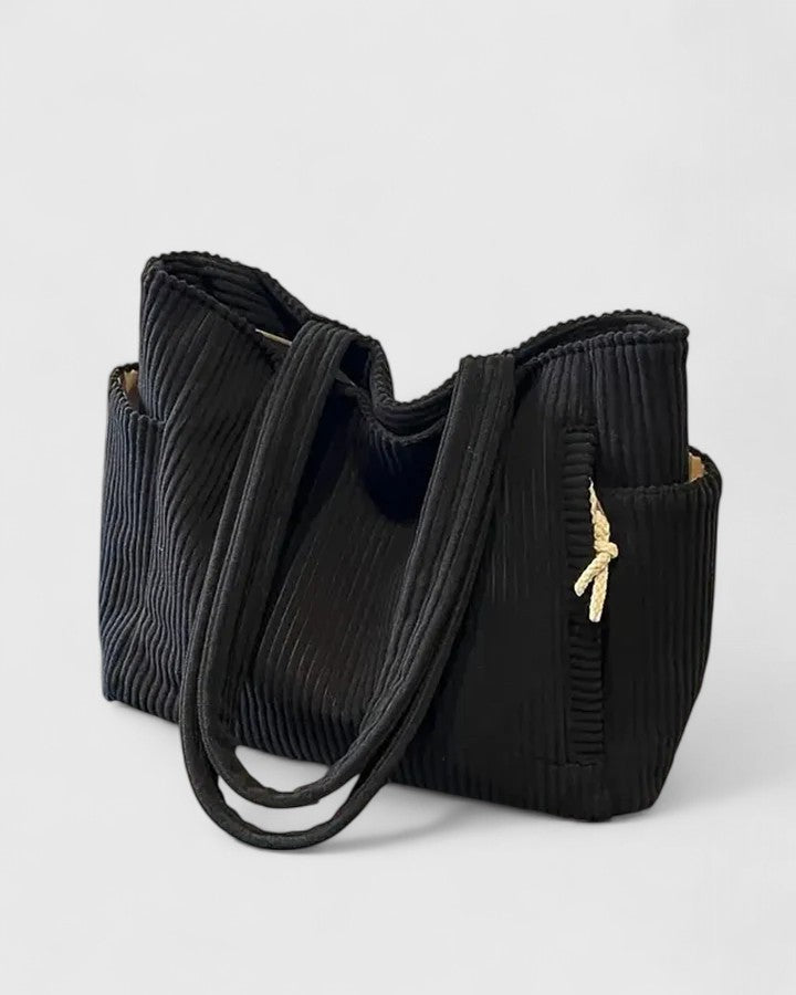 Women's Ribbed Tote Bag with Cord Detailing for Work