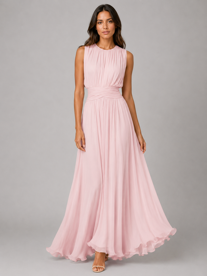 Women’s Ruched Maxi Dress with Flowing Silhouette