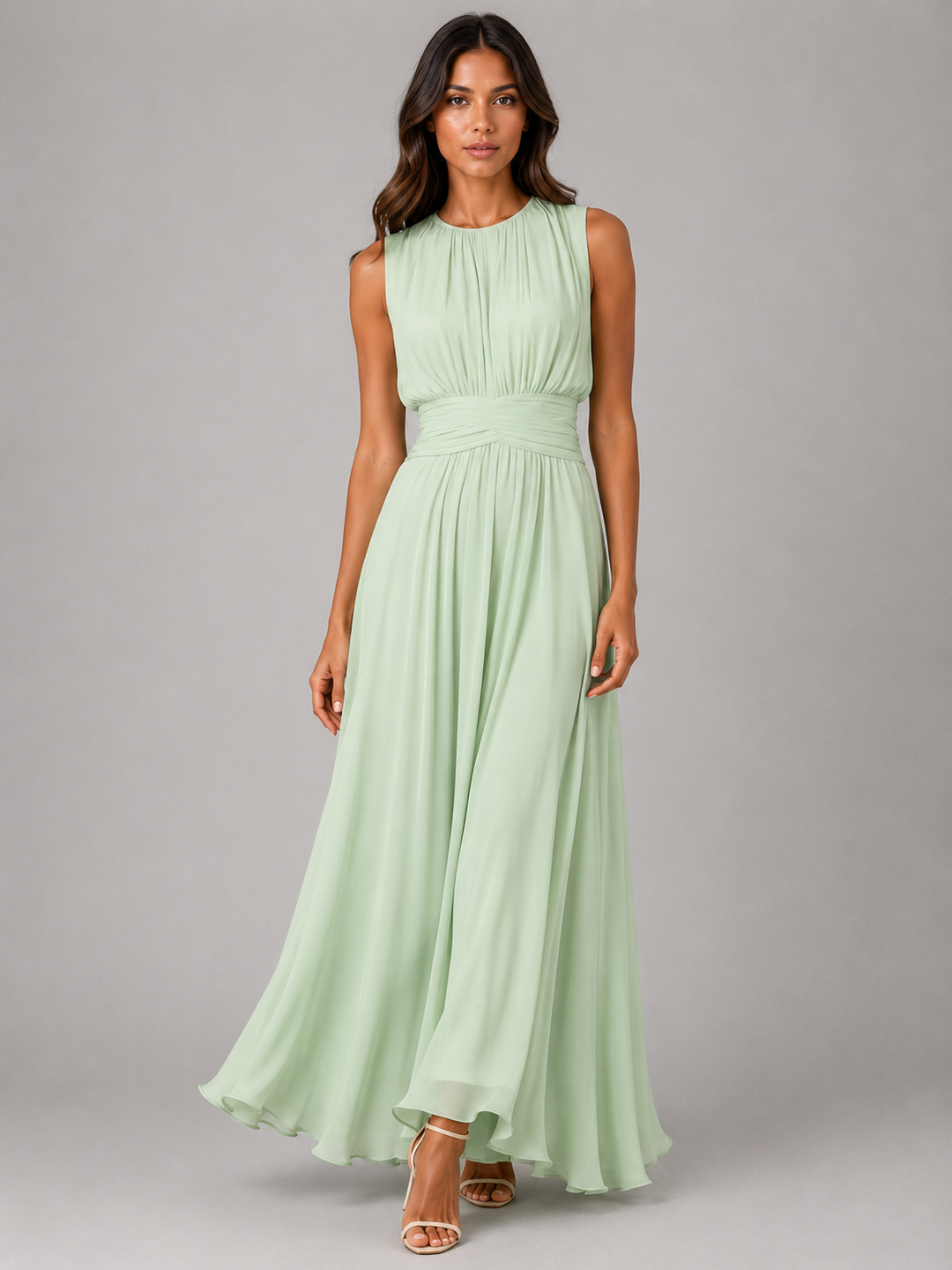 Women’s Ruched Maxi Dress with Flowing Silhouette