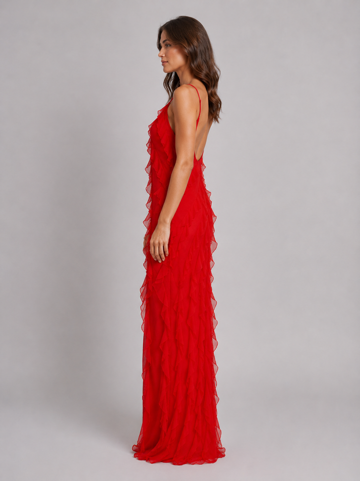 Women’s Ruffle Maxi Dress with Flowing Silhouette