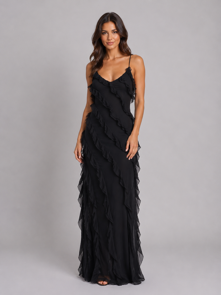 Women’s Ruffle Maxi Dress with Flowing Silhouette