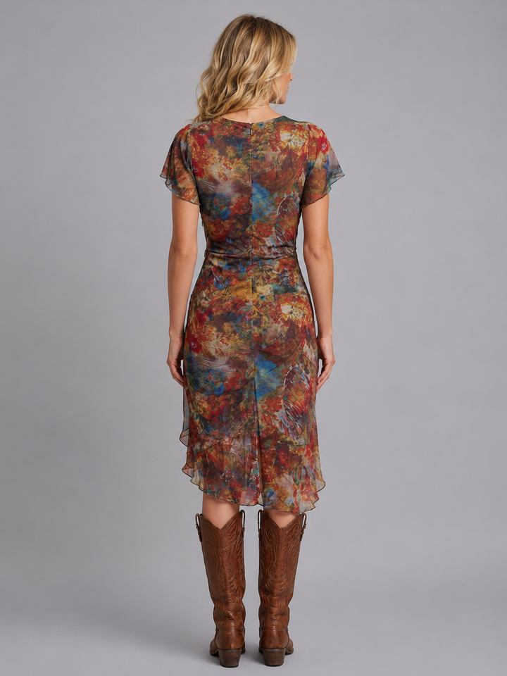 Women's Ruffle Midi Dress with Side Split
