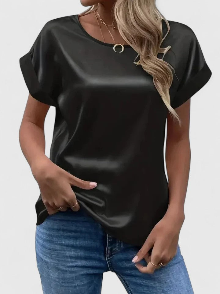 Women's Satin Blouse with Batwing Sleeves for Summer Brunch