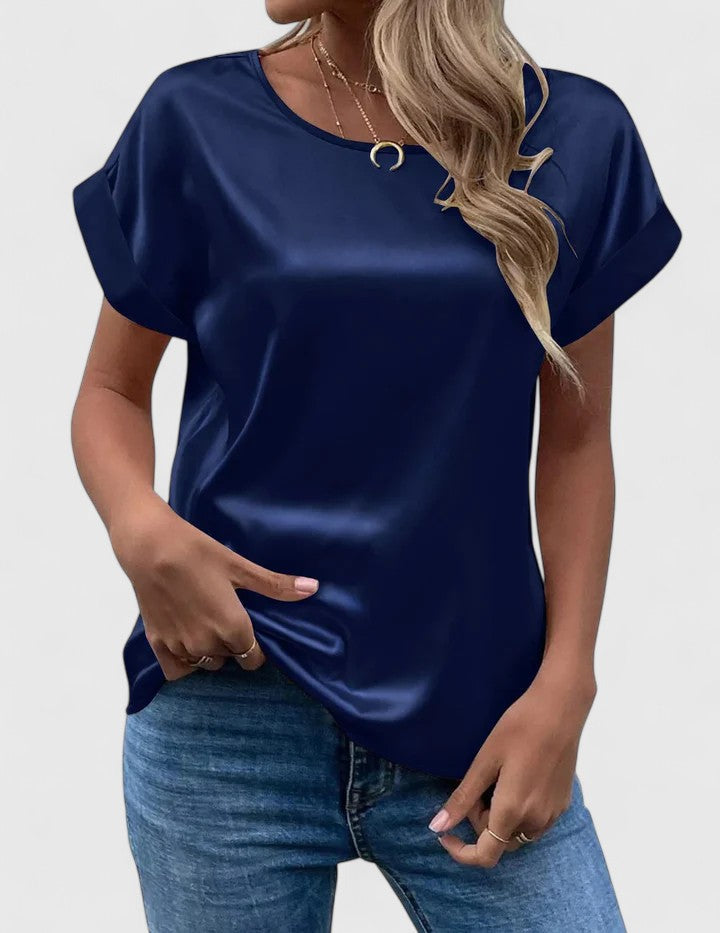 Women's Satin Blouse with Batwing Sleeves for Summer Brunch