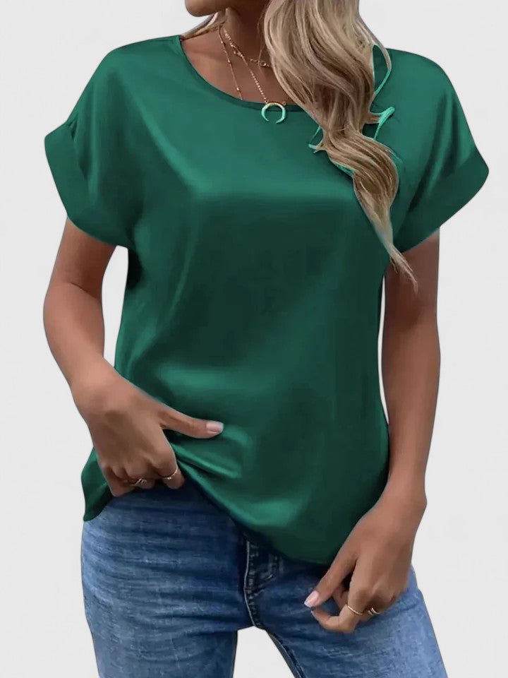 Women's Satin Blouse with Batwing Sleeves for Summer Brunch