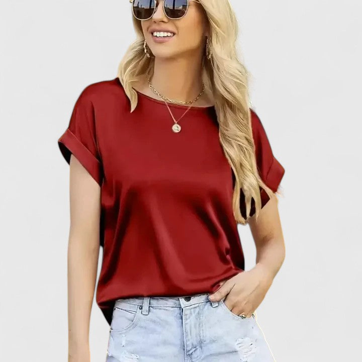 Women's Satin Blouse with Batwing Sleeves for Summer Brunch