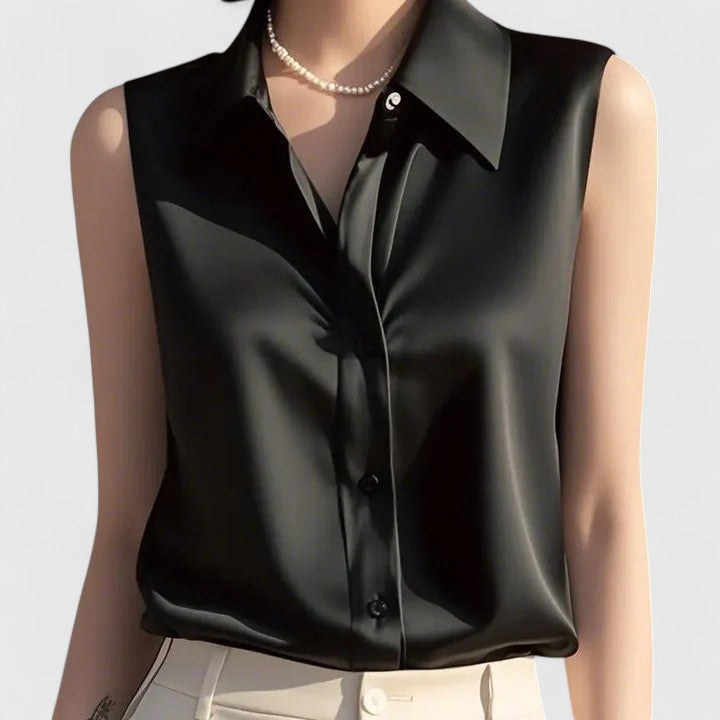 Women's Satin Blouse with Clean Collar for Layered Looks