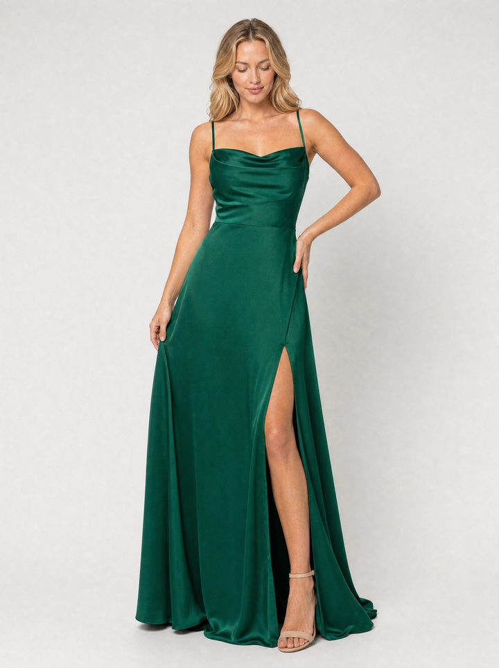 Women’s Satin Maxi Dress with Cowl Neck