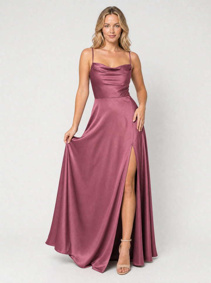 Women’s Satin Maxi Dress with Cowl Neck