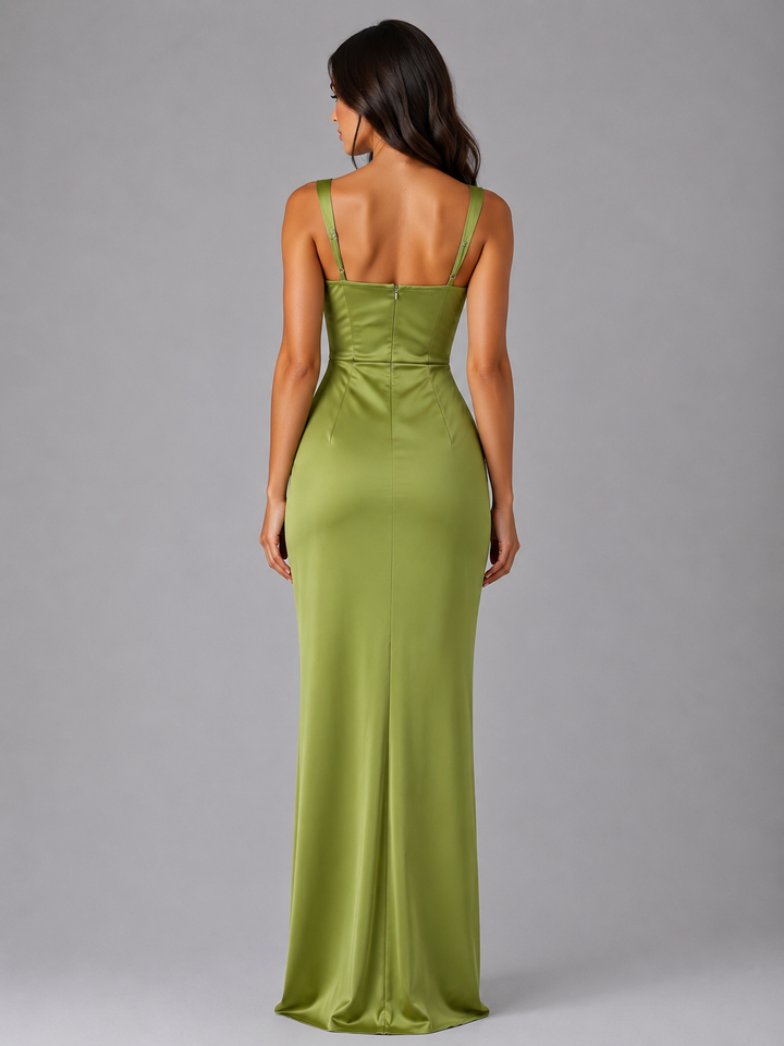 Women’s Satin Maxi Dress with Sculpted Fit