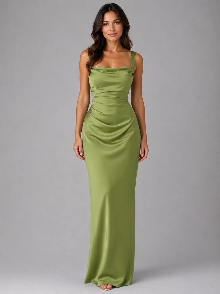 Women’s Satin Maxi Dress with Sculpted Fit