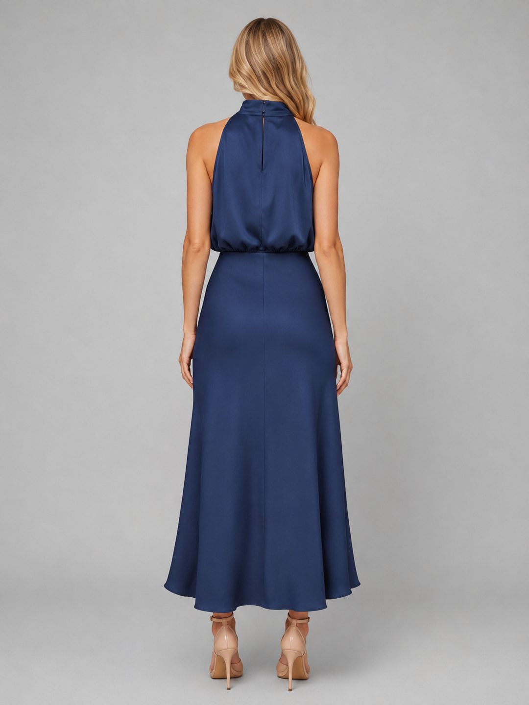 Women’s Satin Midi Dress with High Neck