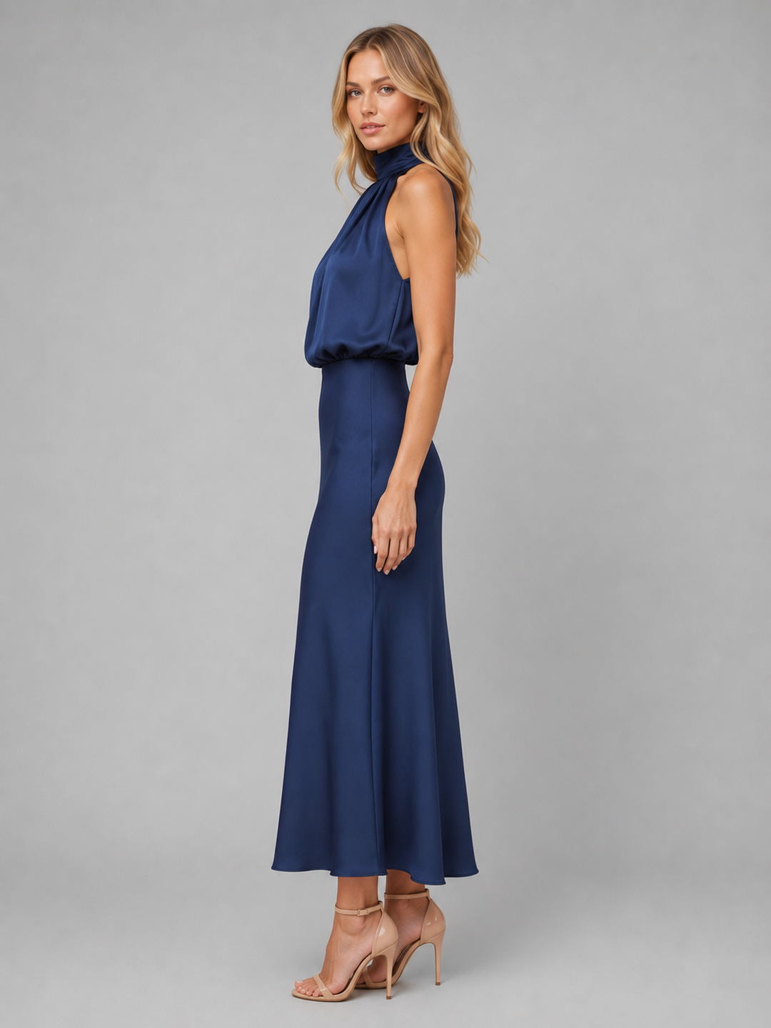 Women’s Satin Midi Dress with High Neck