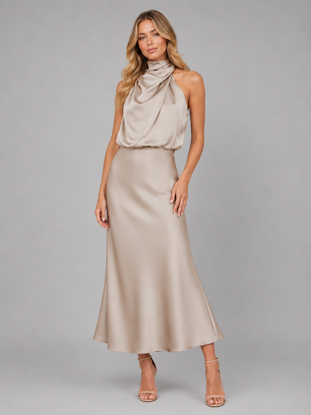 Women’s Satin Midi Dress with High Neck
