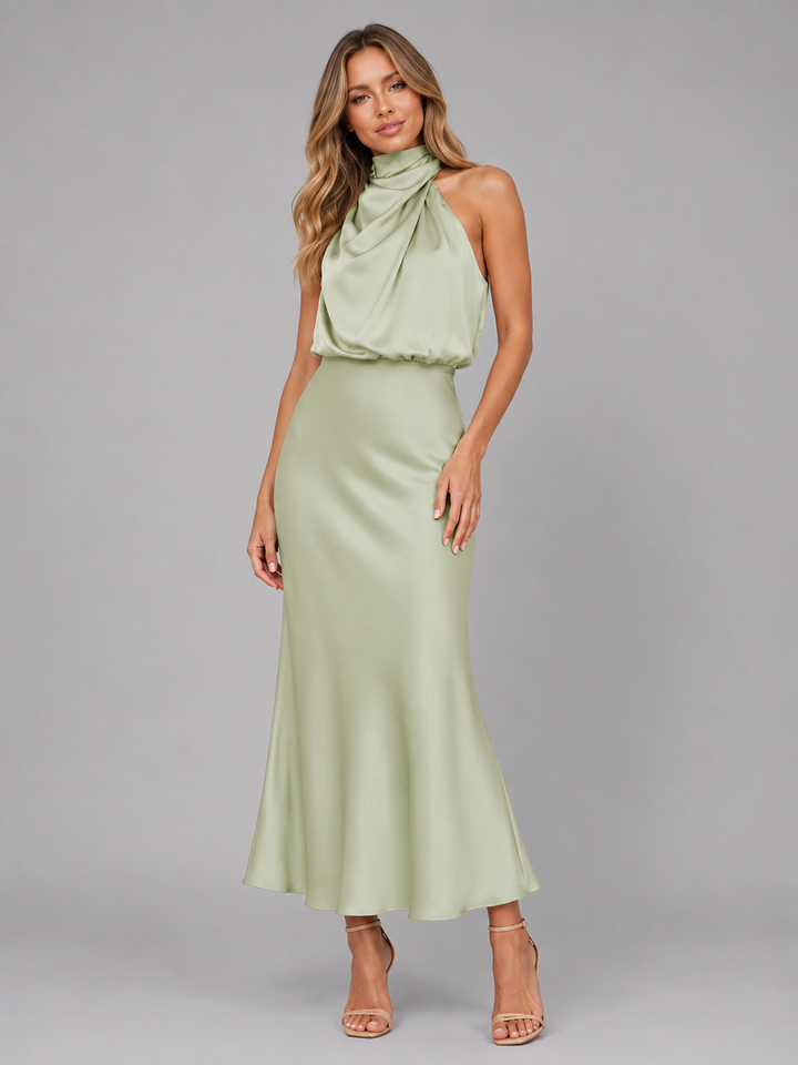 Women’s Satin Midi Dress with High Neck