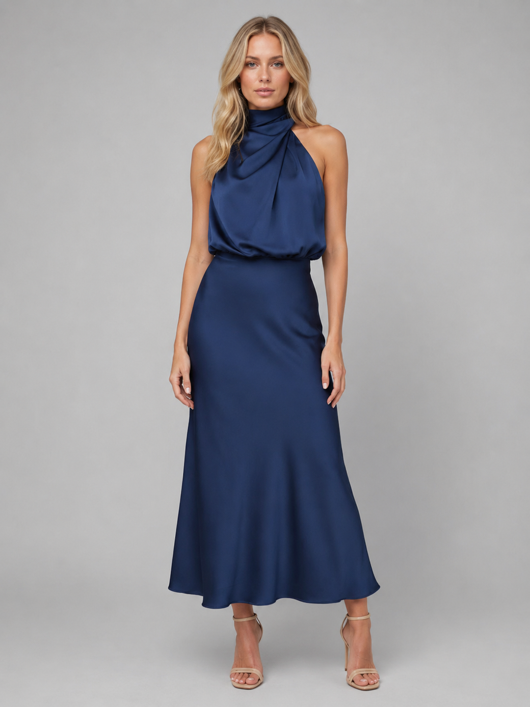 Women’s Satin Midi Dress with High Neck