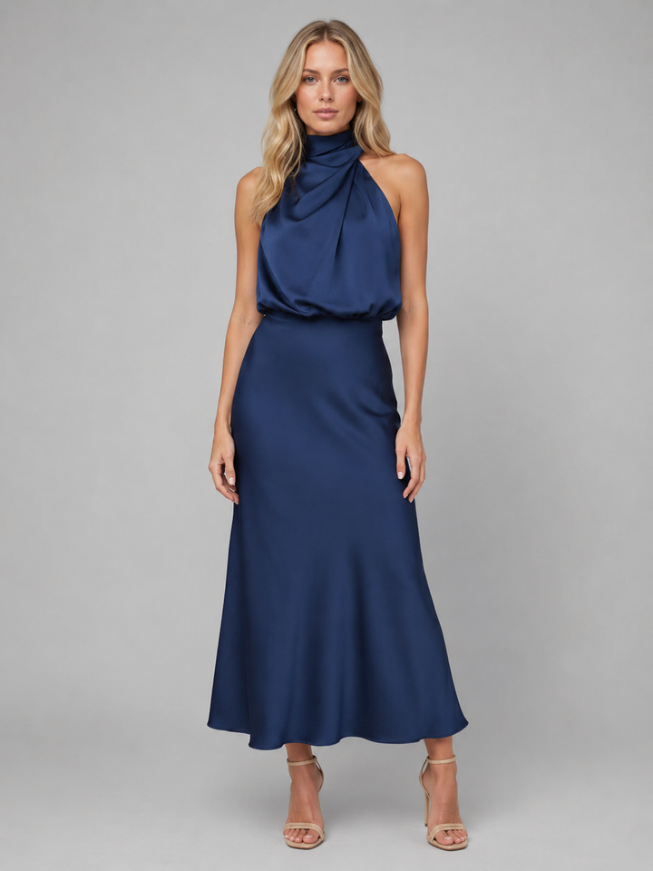 Women’s Satin Midi Dress with High Neck