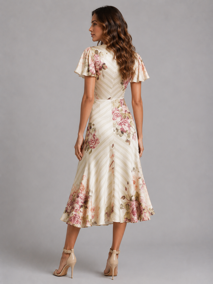 Women’s Satin Midi Dress with Ruched Waist