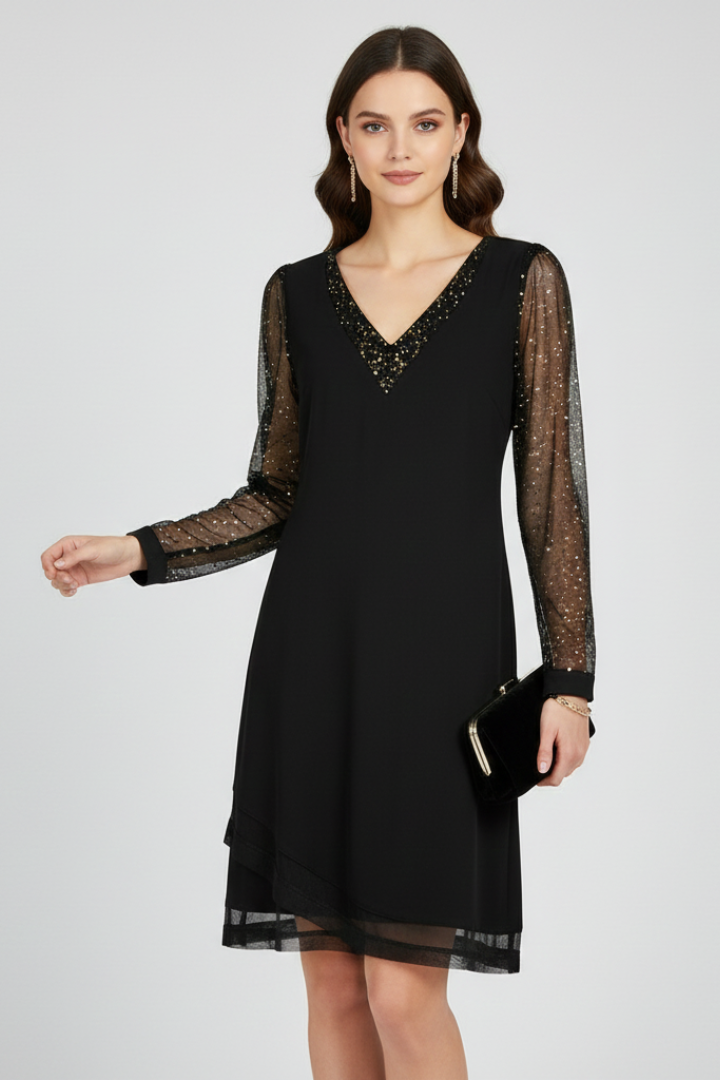 Women's Sequin Sleeve V-Neck Cocktail Dress for Evening
