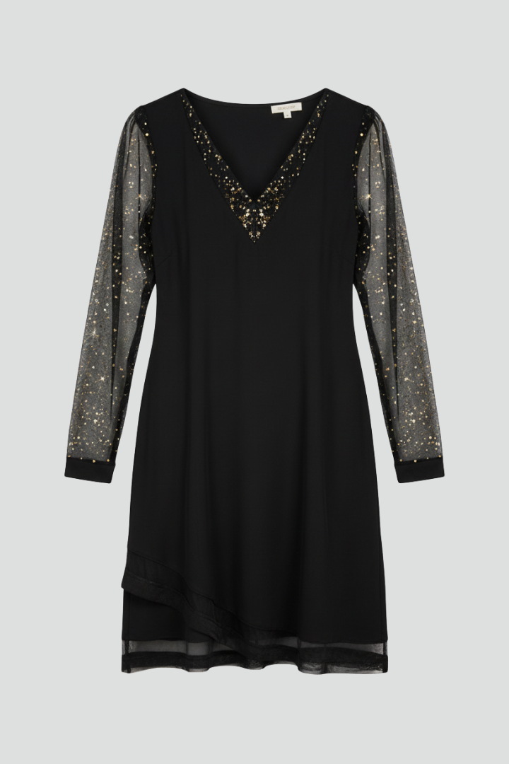 Women's Sequin Sleeve V-Neck Cocktail Dress for Evening