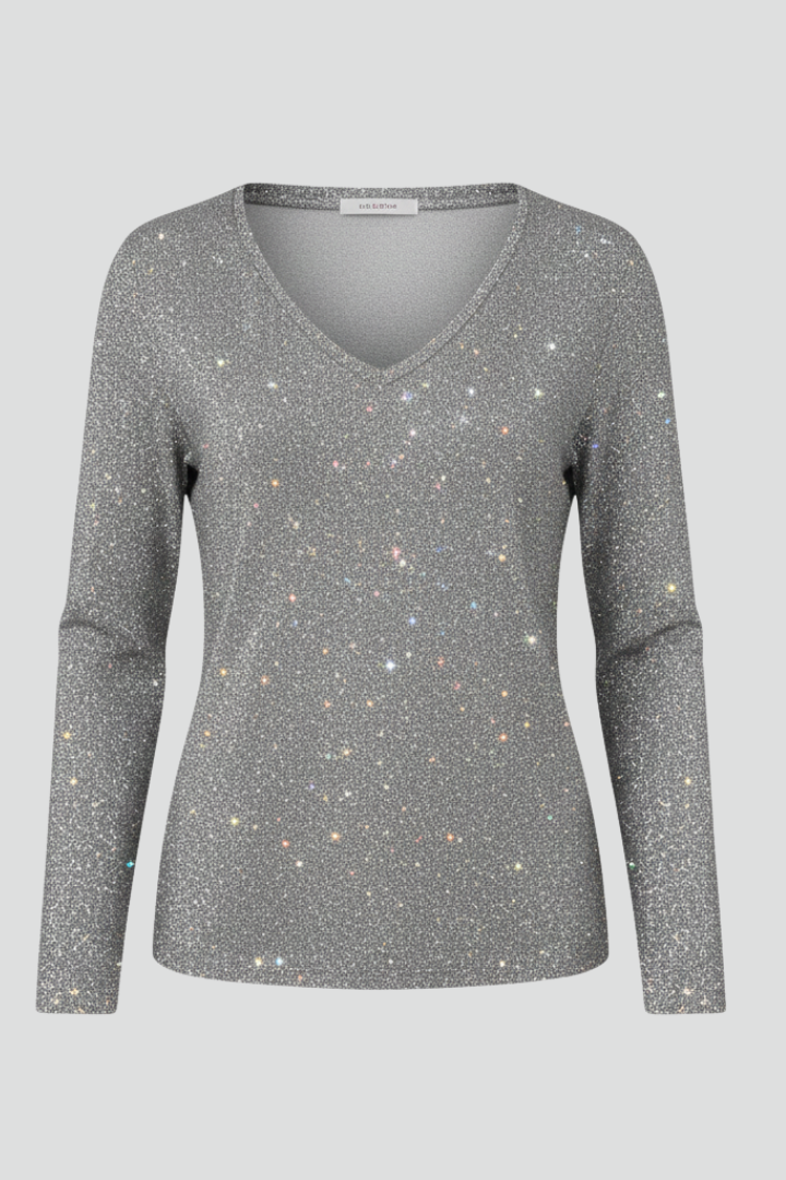 Women's Sequin V-Neck Jumper with Silhouette for Evenings