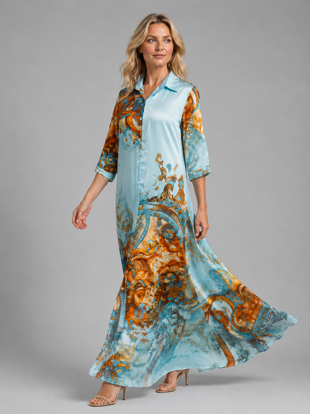 Women’s Shirt Maxi Dress with Button Front